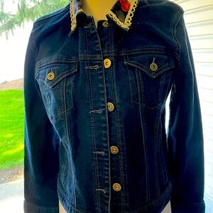 Women’s STYLE & CO. UPCYCLED Denim Jacket Sz M Skull Pattern